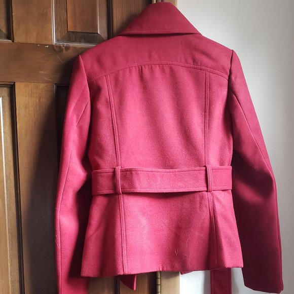 Black Rivet Jackets & Coats Black Rivet Burgandy Belted Peacoat S